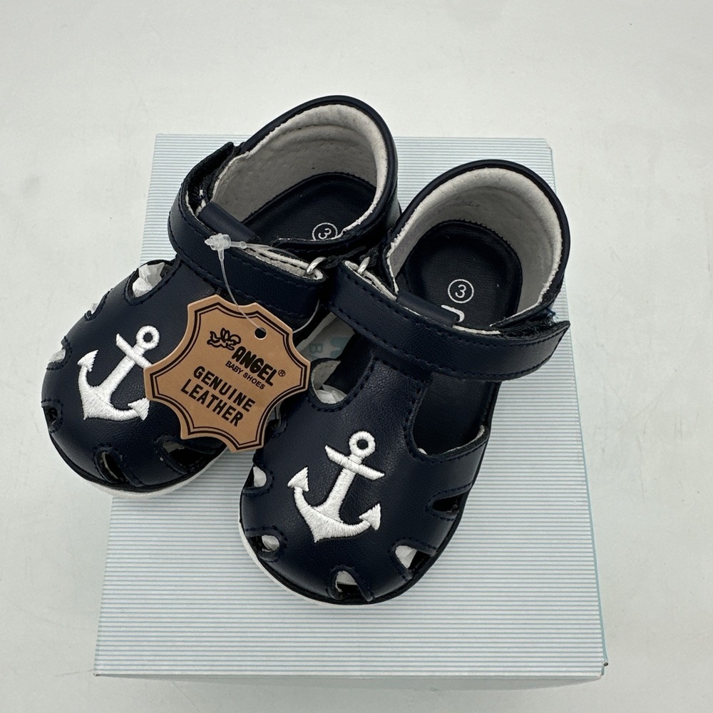 Angel Baby Sawyer Nautical Caged Leather Blue Sandal (Baby) As 3 NIB - Picture 2 of 4